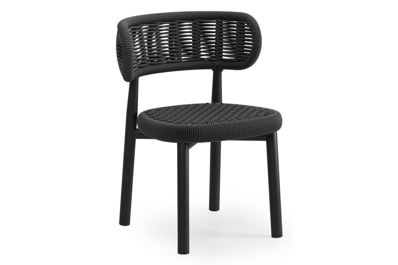 Lomo tuinstoel in zwart aluminium en zwart vierkant geweven ronde rope