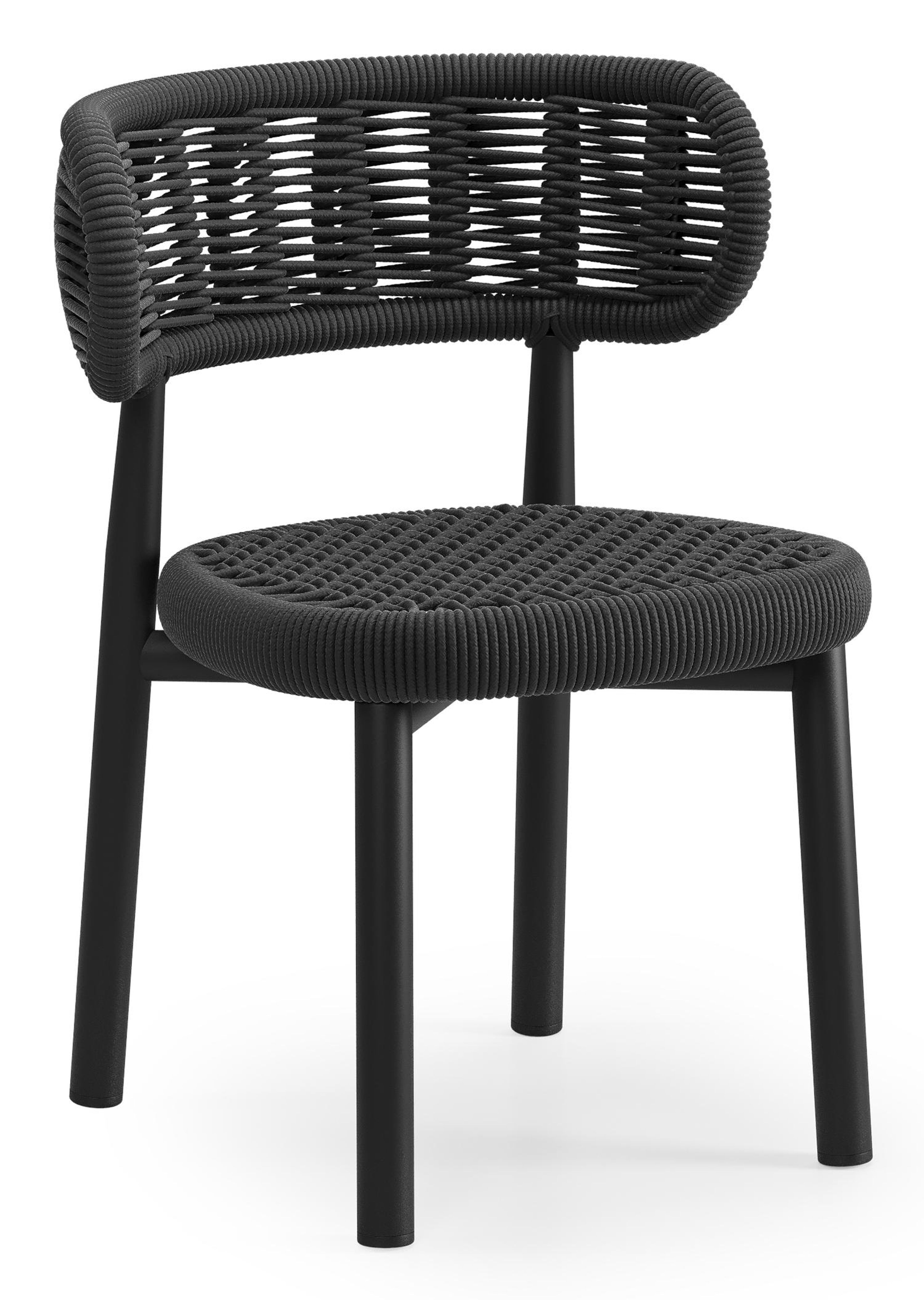 Chaise de jardin Lomo en aluminium noir et corde ronde tissée carrée noir
