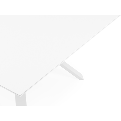 Table de jardin Cesano en aluminium blanc et céramique pleine arctic white - Lg 148 x Larg. 148 x H 74,5 cm