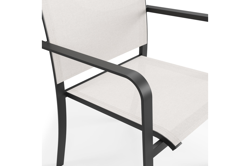 Feltro tuinset in zwart aluminium en sintered stone Crema minerale met 2 Calobra tuinstoelen