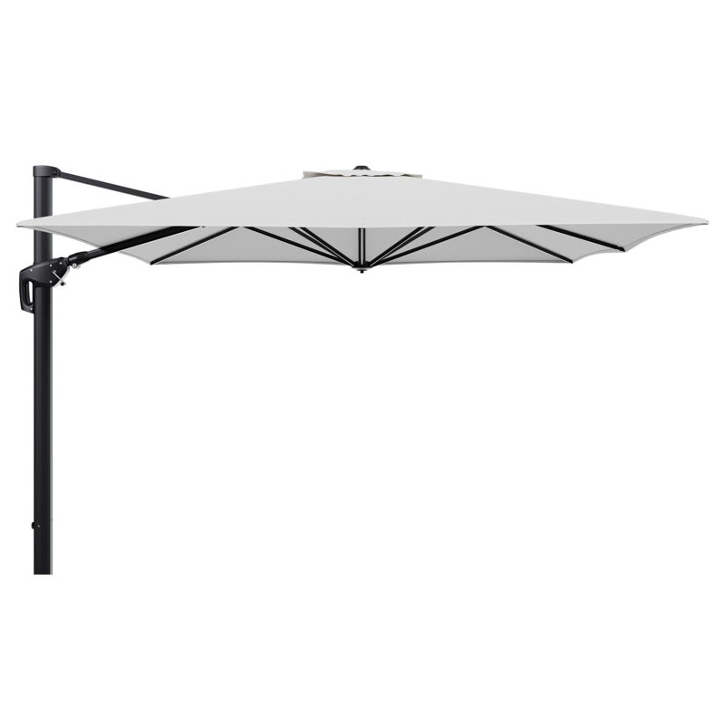 Parasol pendant Minore avec fonction tilt en aluminium noir et toile de parasol en All Weather Solica Ego Birch  - Lg.1: 350 x Lg.2: 350 cm (sans pied de parasol