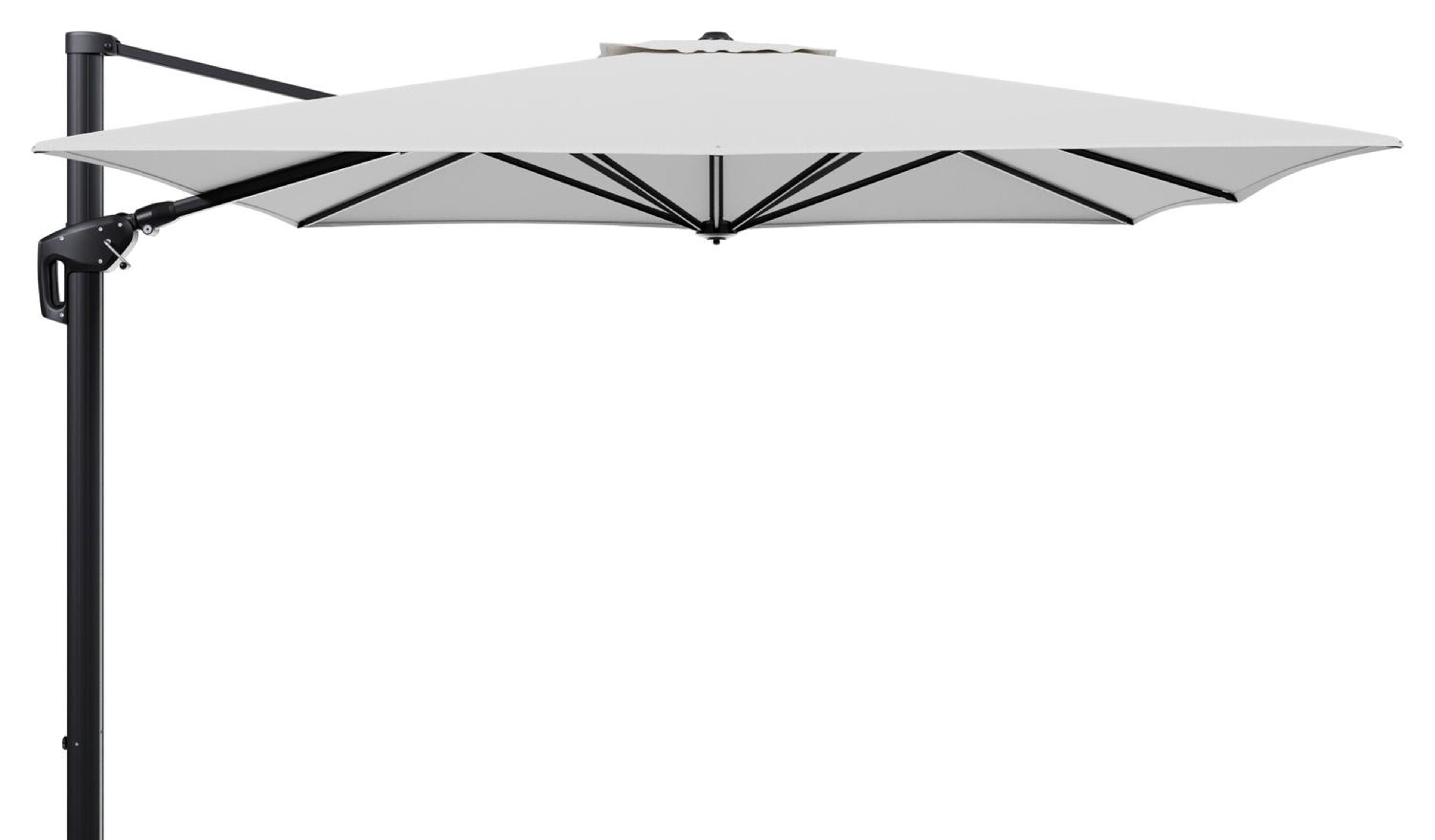 Minore zweefparasol tiltfunctie in zwart aluminium en parasoldoek in All Weather Solica Ego Birch  - L1 350 x L2: 350 cm (zonder voet) (zonder voet)