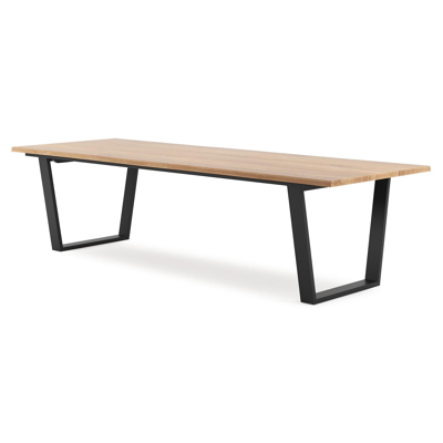 Pagino tuintafel boomstam in zwart aluminium en teak - L 300 x B 110 x H 73,5 cm