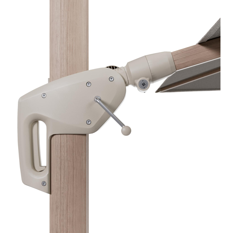 Parasol pendant Minore avec fonction tilt en aluminium aspect de bois et toile de parasol All Weather Solica Firenze Sand - Lg.1 350 x Lg.2 350 cm (sans pied de parasol