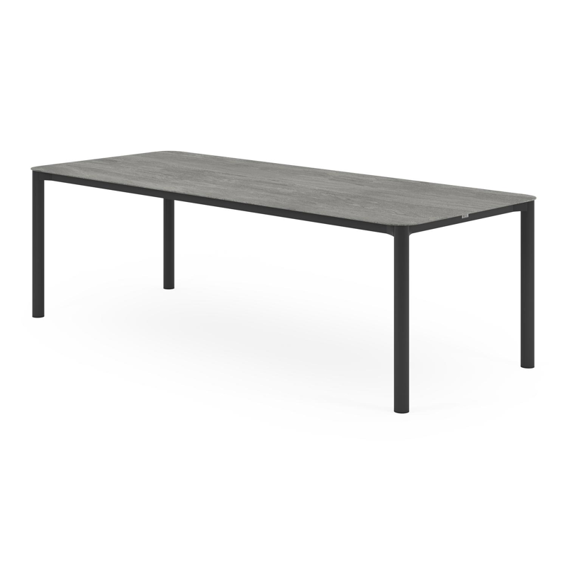 Lugano tuintafel rechthoekig afgerond in zwart aluminium en volkeramiek aspen grey - L 240 x B 100 x H 75 cm
