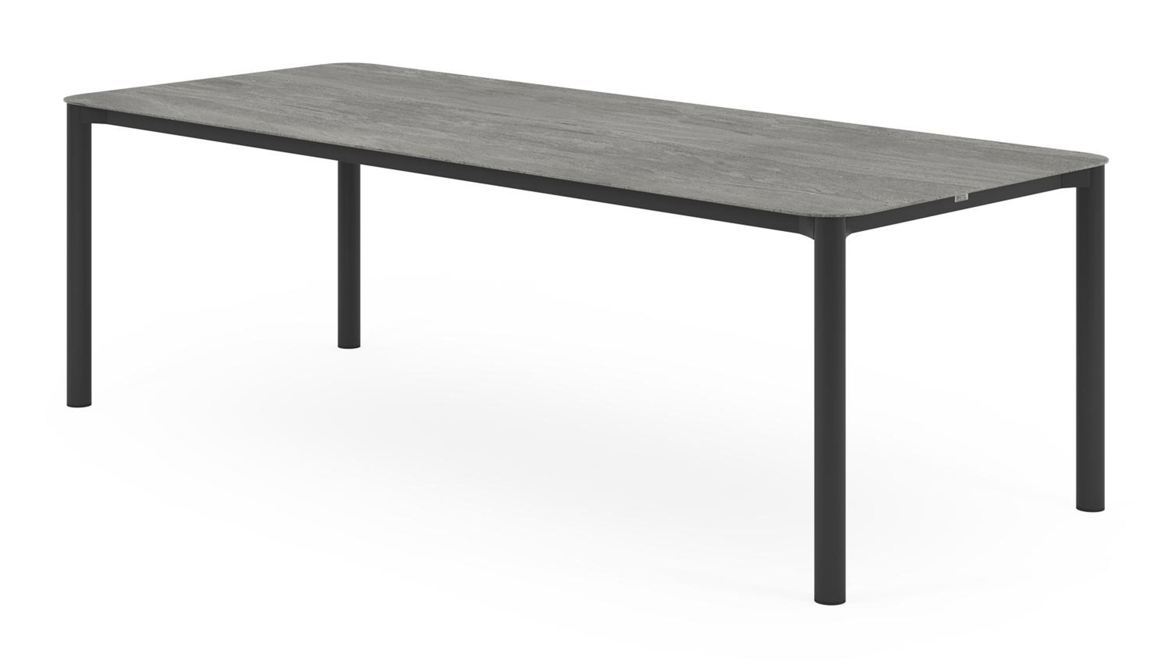Lugano tuintafel rechthoekig afgerond in zwart aluminium en volkeramiek aspen grey - L 240 x B 100 x H 75 cm