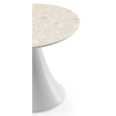 Table basse Fano en blanc aluminium et céramique pleine retrostone - Diam. 65 x Haut. 55 cm