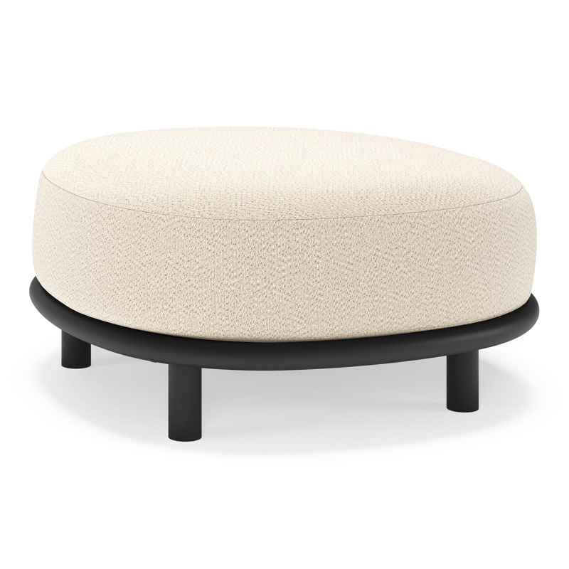 Lupino poef in zwart aluminium met lopi sand all weather sunbrella® luxe kussen