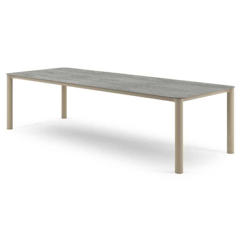 Orso tuintafel rechthoekig afgerond in beige aluminium en volkeramiek Aspen Grey - L 290 x B 110 x H 74.5 cm