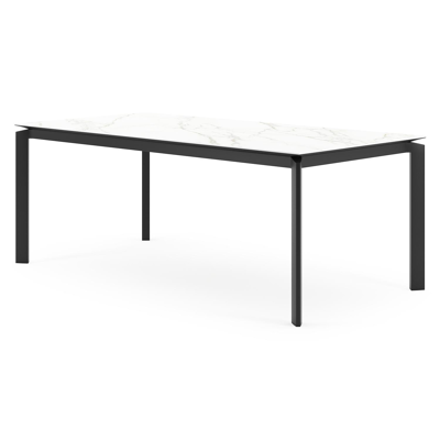 Cirello tuintafel rechthoekig in zwart aluminium en volkeramiek Calacatta - L 200 x B 100 x H 75 cm