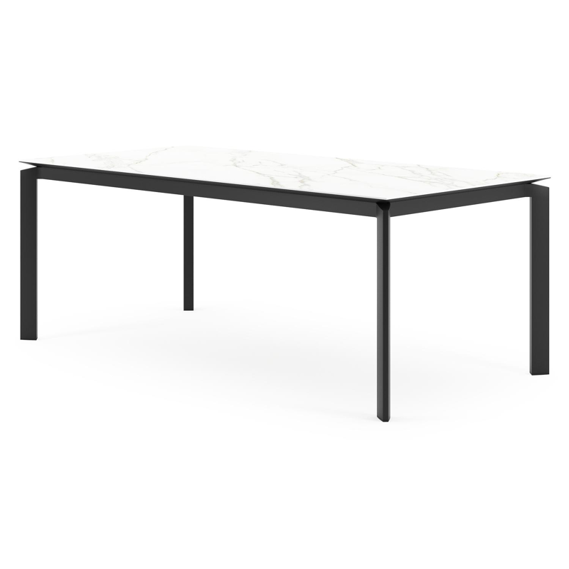 Cirello tuintafel rechthoekig in zwart aluminium en volkeramiek Calacatta - L 200 x B 100 x H 75 cm