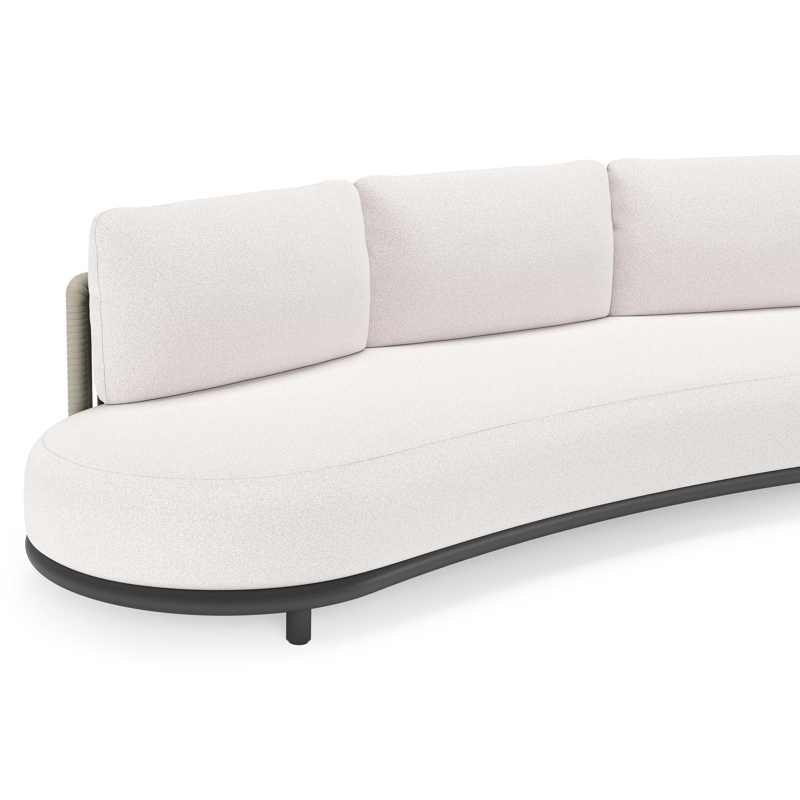 Lomano loungebank in zwart aluminium en beige verticaal geweven luxe vlakke rope met Ego Eggshell all weather solica