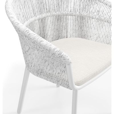 Matera stapelbare tuinstoel in wit aluminium en wit gedraaide ronde wicker met kussen in sand weather+ softtouch