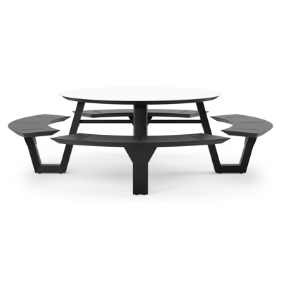 Rondino picknicktafel rond in zwart aluminium en volkeramiek Arctic White - Dia. 148 x H 71.5 cm
