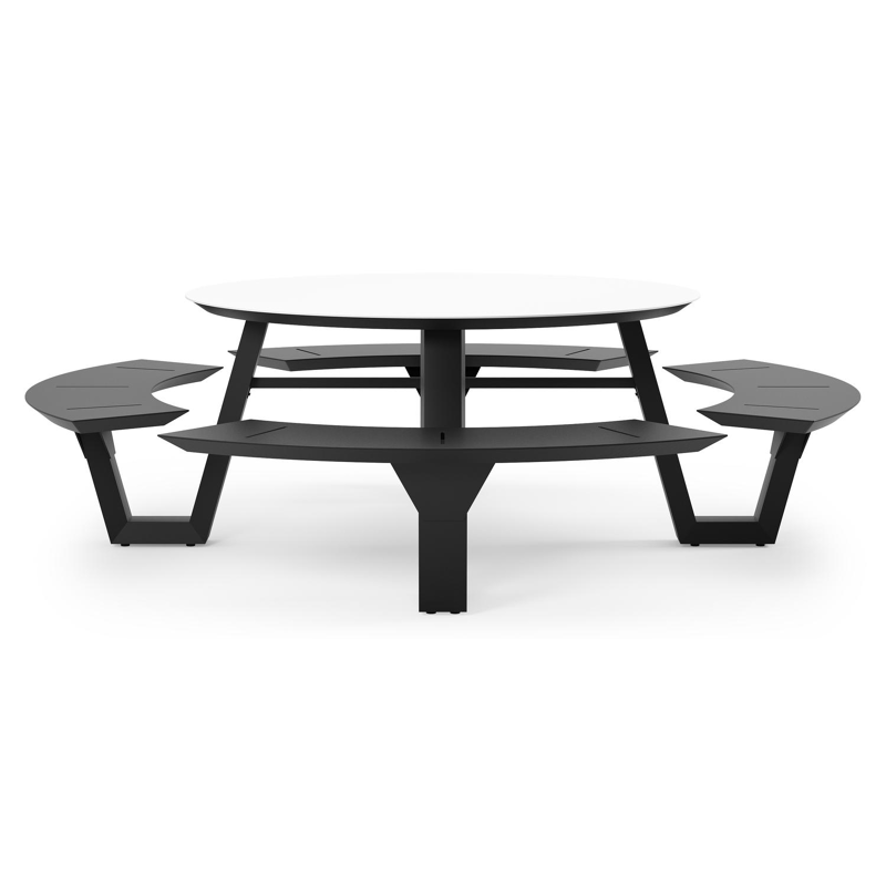 Rondino picknicktafel rond in zwart aluminium en volkeramiek Arctic White - Dia. 148 x H 71.5 cm