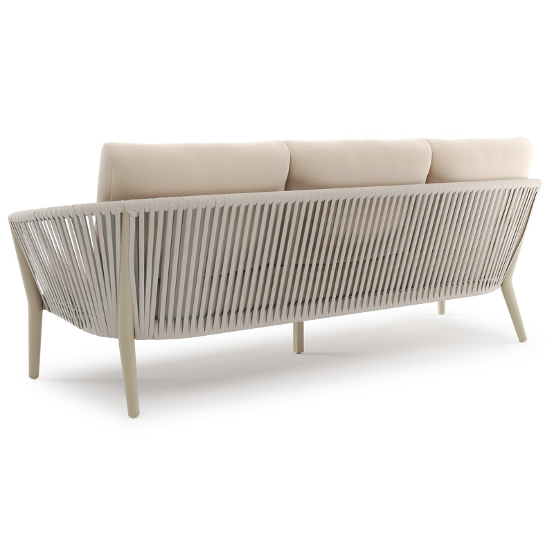Orso loungeset in beige aluminium en beige verticaal geweven ronde rope met Natte Linen Chalk all weather sunbrella® luxe kussen