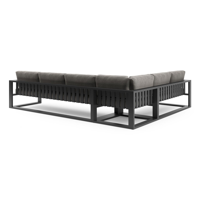 Verato loungehoek in zwart aluminium met chartres drizzle all weather sunbrella® luxe kussen