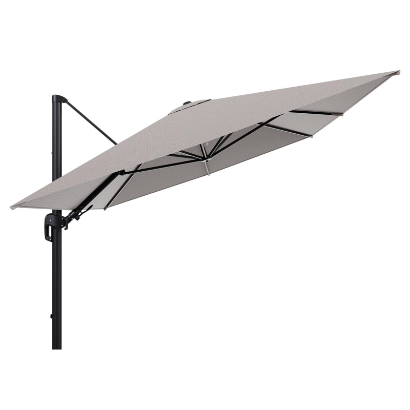 Parasol pendant Rufina avec fonction tilt en aluminium noir et toile de parasol en All Weather Sunbrella® Luxe Wander Granite - Lg.1 400 x Lg.2 300 cm (sans pied de parasol