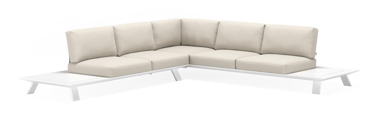 Cesano loungehoek in wit aluminium met chartres pewter all weather sunbrella® luxe kussens