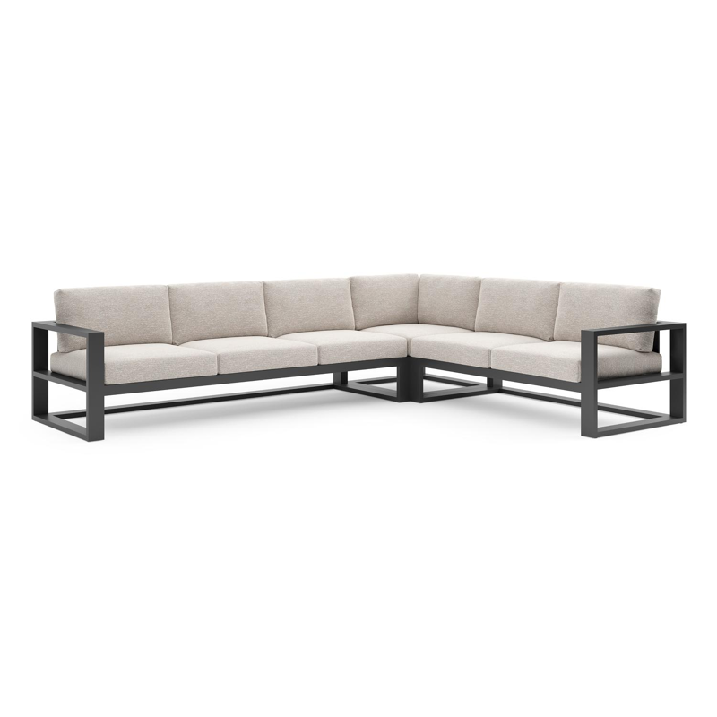 Verato loungehoek in zwart aluminium met tundra sand all weather sunbrella® luxe kussen