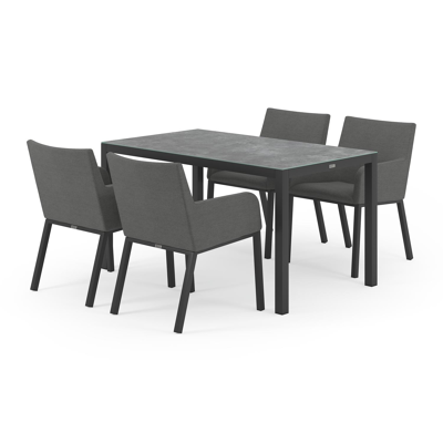 Feltro tuinset in zwart aluminium en grijs keramisch glas tafelblad met 4 Rivo tuinstoelen