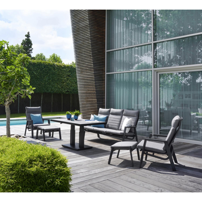 Canapé de jardin Prato 3-pl en aluminium noir avec coussin en weather+ softtouch gris