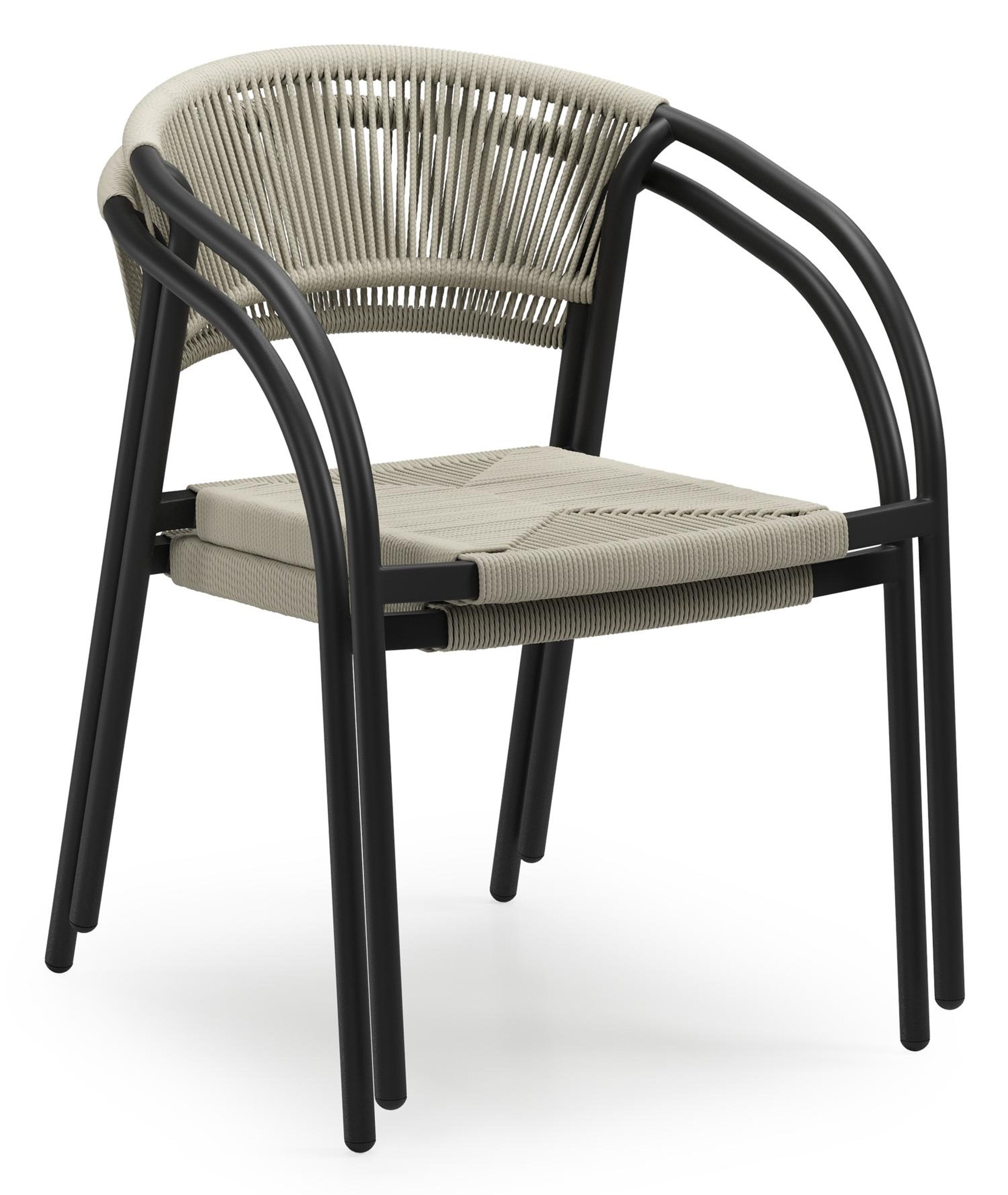 Bahia tuinset in zwart aluminium met 6 stapelbare Melo tuinstoelen