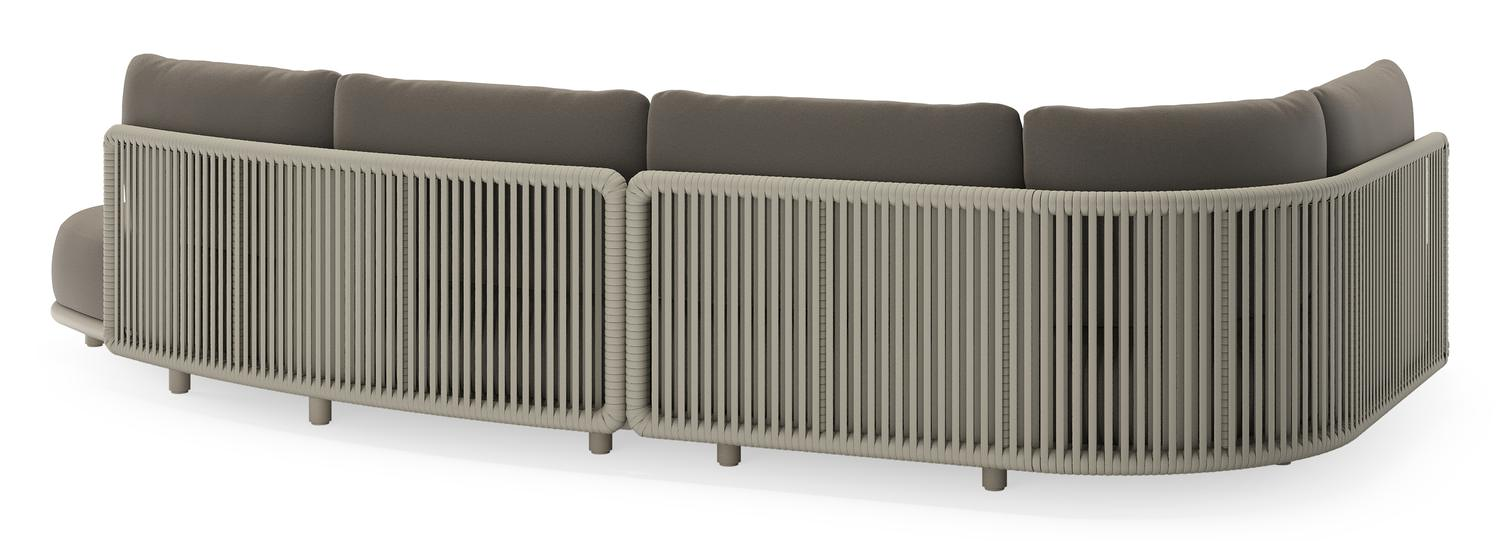 Lomano loungehoek in beige aluminium en beige verticaal geweven luxe vlakke rope met Natte Carbon Beige all weather sunbrellaÂ® luxe