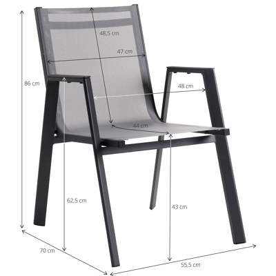 Ensemble de jardin Bahia en aluminium noir avec 6 chaises de jardin empilables Oviedo