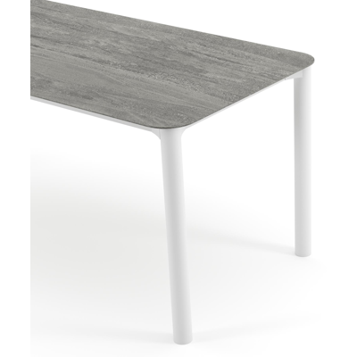 Orso tuintafel rechthoekig afgerond in wit aluminium en volkeramiek Aspen Grey - L 200 x B 80 x H 74.5 cm