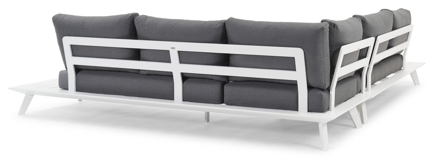 Puglia loungehoek in wit aluminium met grijs weather+ softtouch kussens