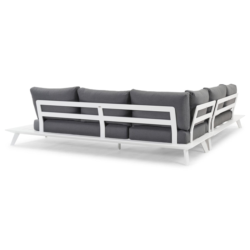 Puglia loungehoek in wit aluminium met grijs weather+ softtouch kussens en loungetafel