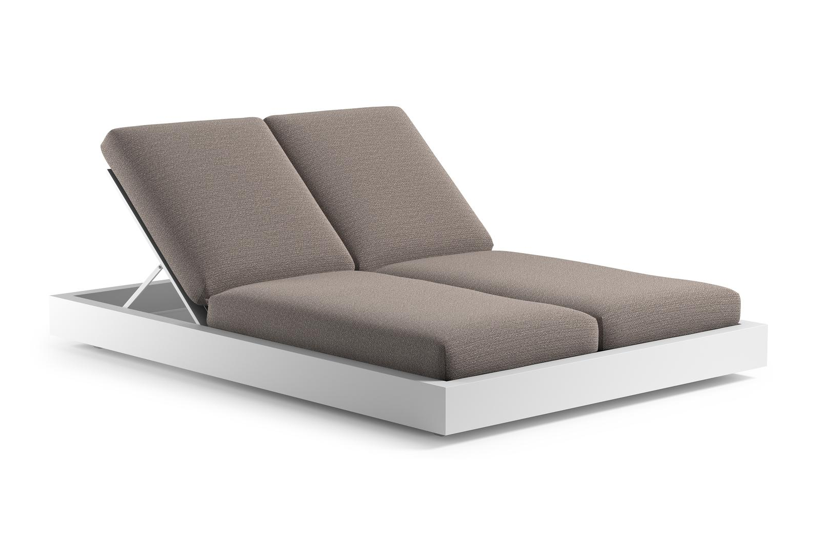 Como verstelbaar dubbel ligbed in wit aluminium met wander granite all weather Sunbrella® luxe kussen