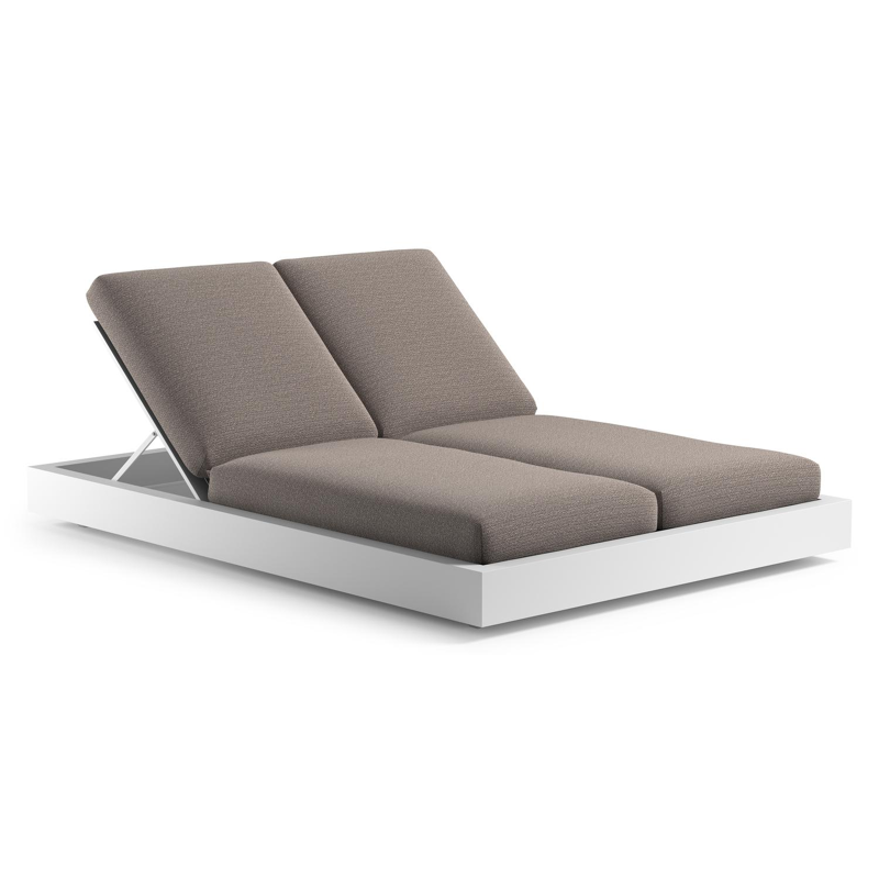 Como verstelbaar dubbel ligbed in wit aluminium met wander granite all weather Sunbrella® luxe kussen
