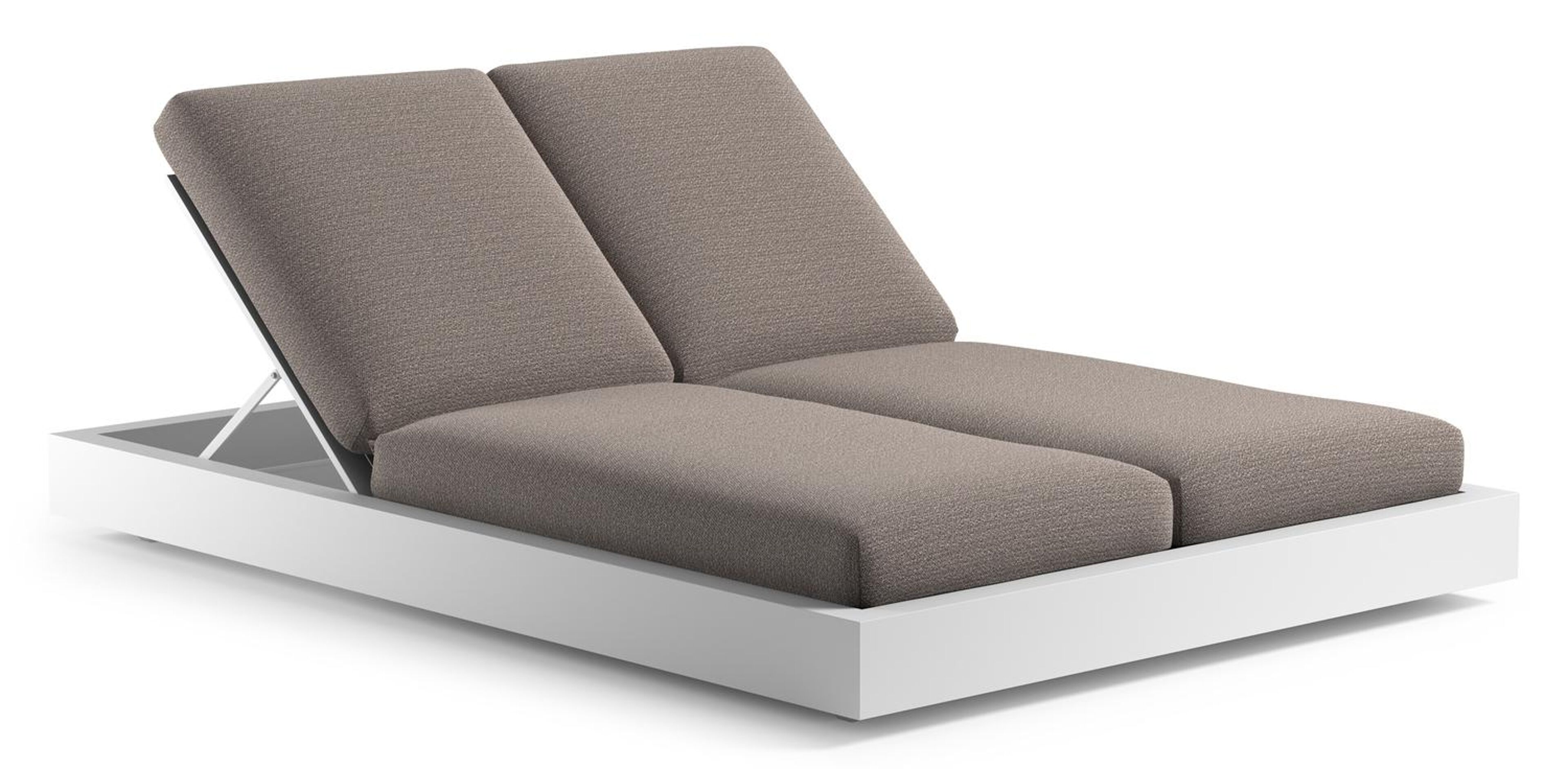 Como verstelbaar dubbel ligbed in wit aluminium met wander granite all weather Sunbrella® luxe kussen