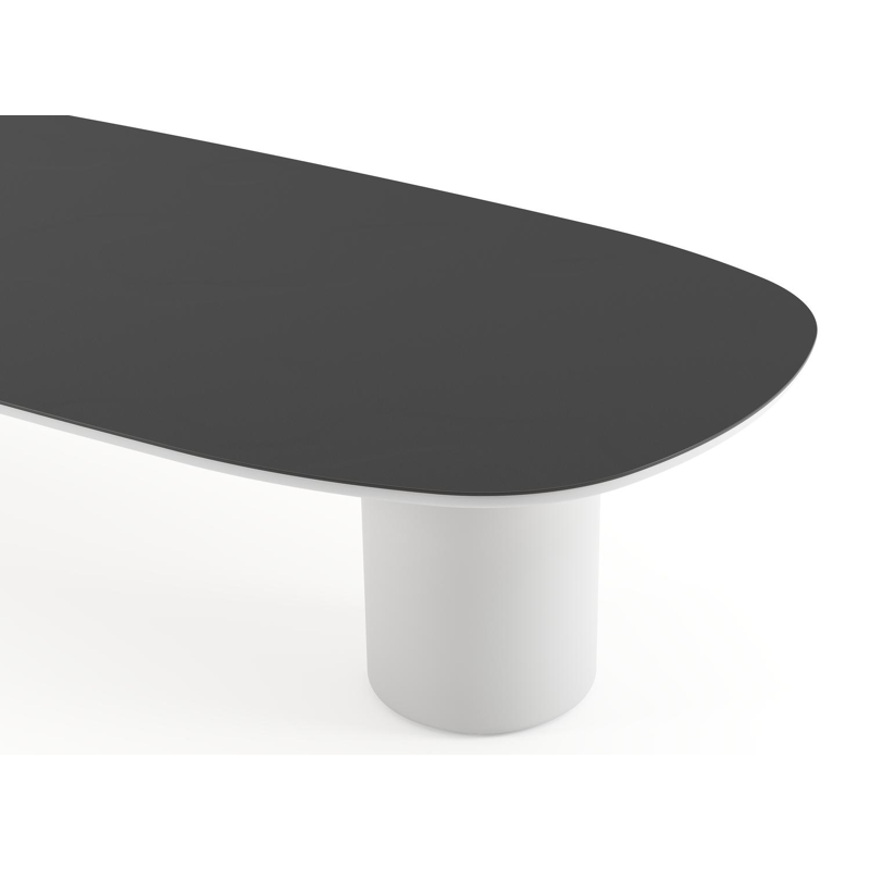 Table de jardin low dining Amico bombo en aluminium blanc et céramique pleine Nero Black - Lg. 320 x Lrg. 130 x Haut. 61 cm