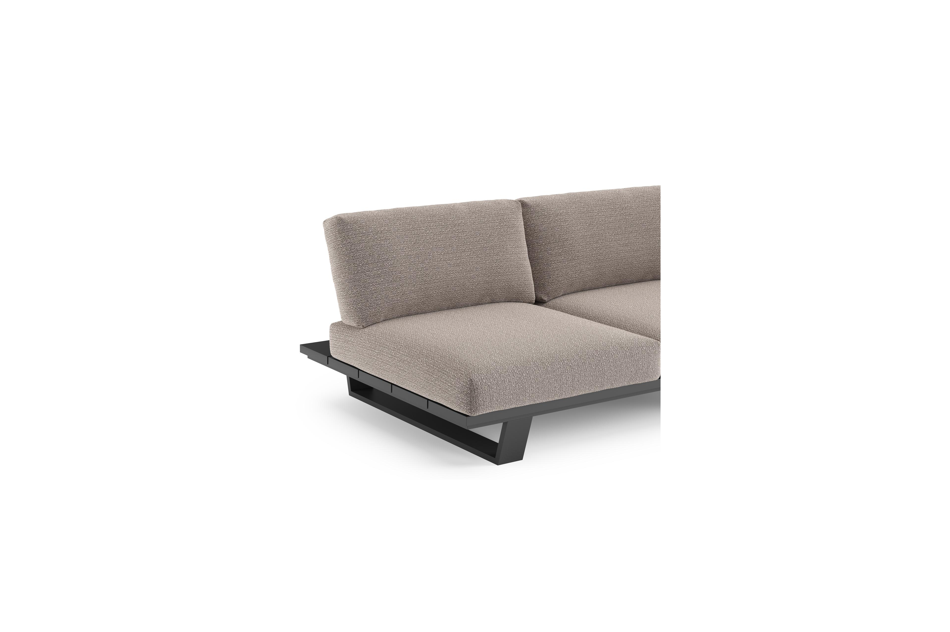 Pagino loungebank in zwart aluminium met wander granite all weather sunbrella® luxe kussen