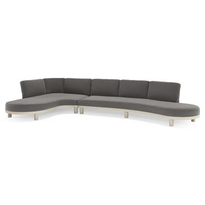 Donato loungehoek in beige aluminium met all weather sunbrella® luxe Natte Charcoal Chine kussen