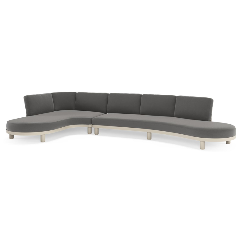 Donato loungehoek in beige aluminium met all weather sunbrella® luxe Natte Charcoal Chine kussen