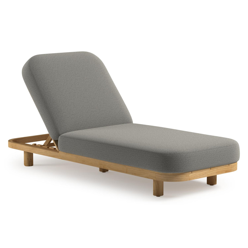 Chaise longue réglable Donato en teck avec All Weather Sunbrella® luxe savane tunder coussin