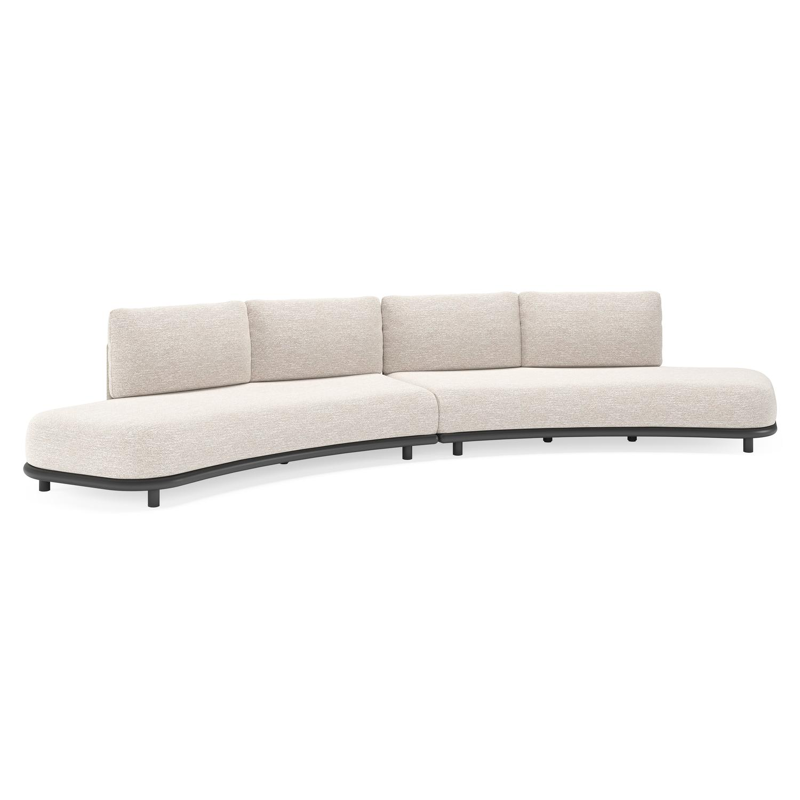 Lomano loungebank in zwart aluminium en beige verticaal geweven luxe vlakke rope met Tundra Sand all weather sunbrella® luxe