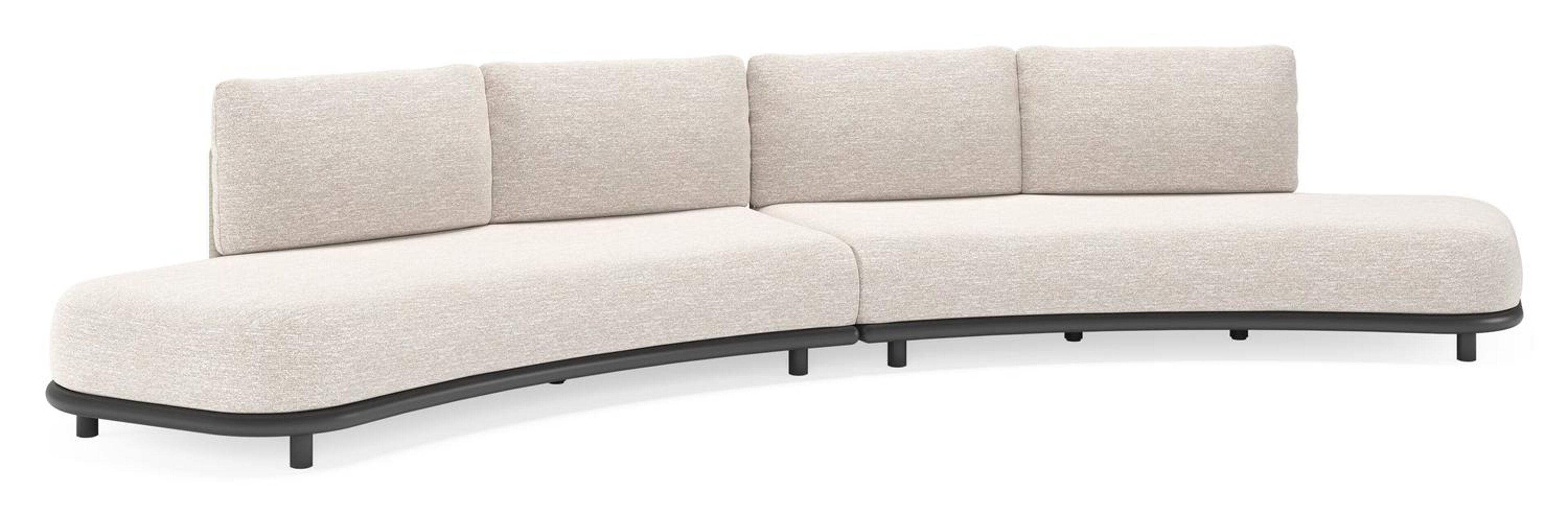 Lomano loungebank in zwart aluminium en beige verticaal geweven luxe vlakke rope met Tundra Sand all weather sunbrella® luxe