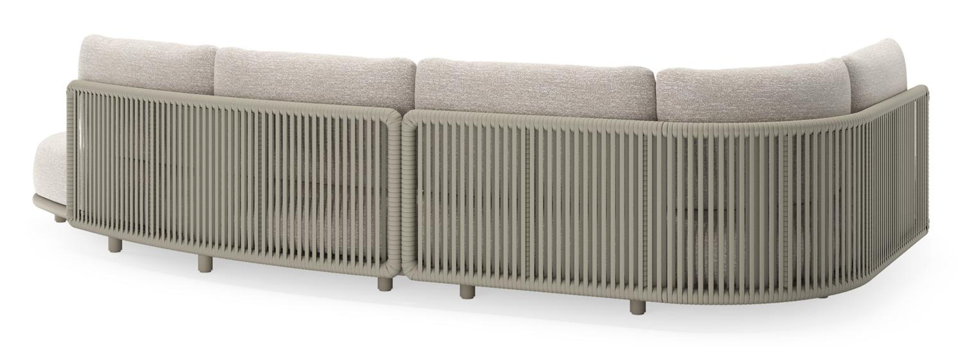 Salon de jardin d'angle Lomano en aluminium beige et corde luxe plate tissÃ©e verticalement beige et coussins en all weather sunbrellaÂ® luxe Tundra Sand