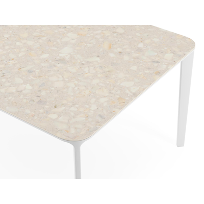 Urbino tuintafel rechthoekig afgerond in wit aluminium en volkeramiek retrostone - L 290 x B 110 x H 74 cm