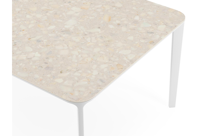 Urbino tuintafel rechthoekig afgerond in wit aluminium en volkeramiek retrostone - L 290 x B 110 x H 74 cm