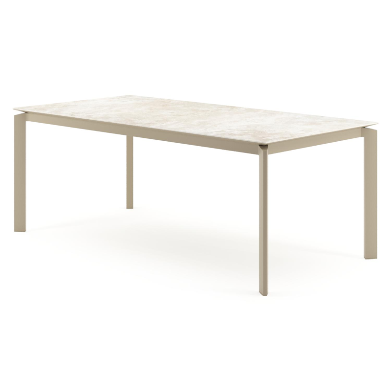 Table de jardin Cirello rectangulaire en aluminium beige et céramique pleine Rapolano - Lg. 200 x Lrg. 100 x Haut. 74.5 cm