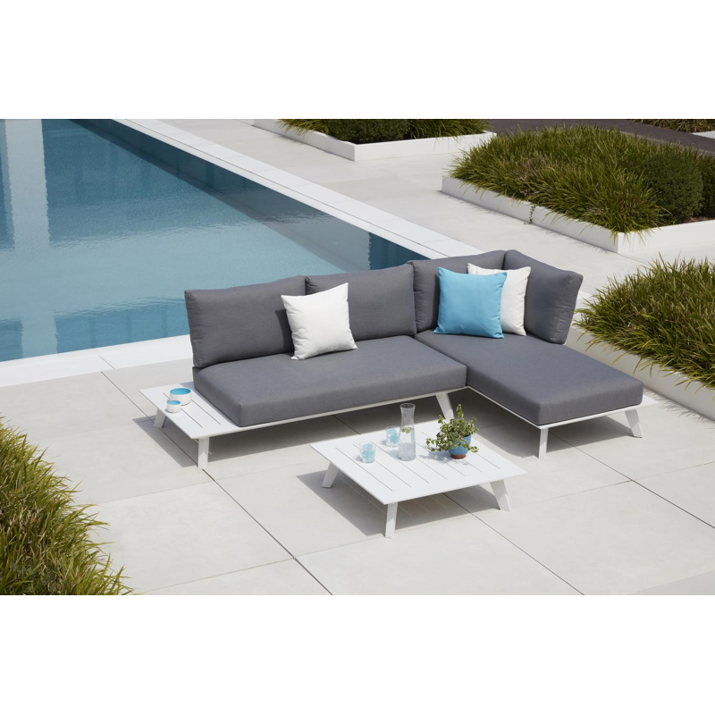 Puglia loungehoek in wit aluminium met grijs weather+ softtouch kussens