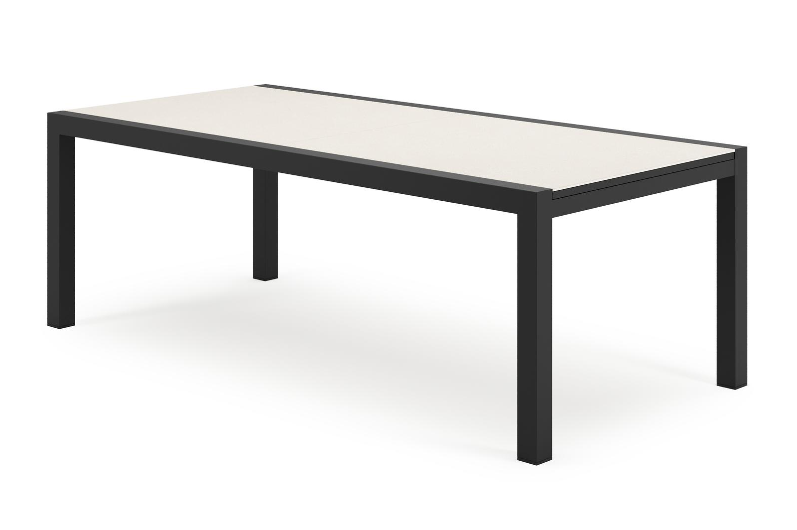 Calobra tuintafel rechthoekig in zwart aluminium en sintered stone crema minerale - L 220 - 330 x B 107 x H 75 cm