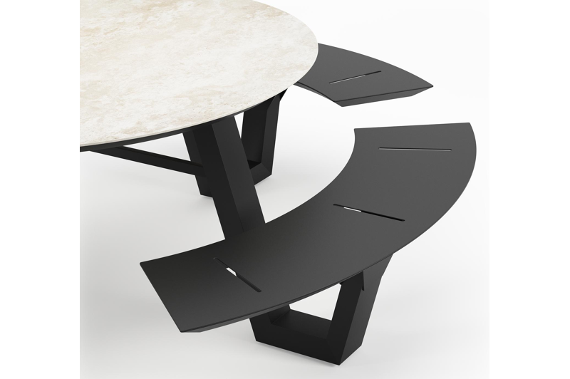 Rondino picknicktafel rond in zwart aluminium en volkeramiek Rapolano dia. 148 cm