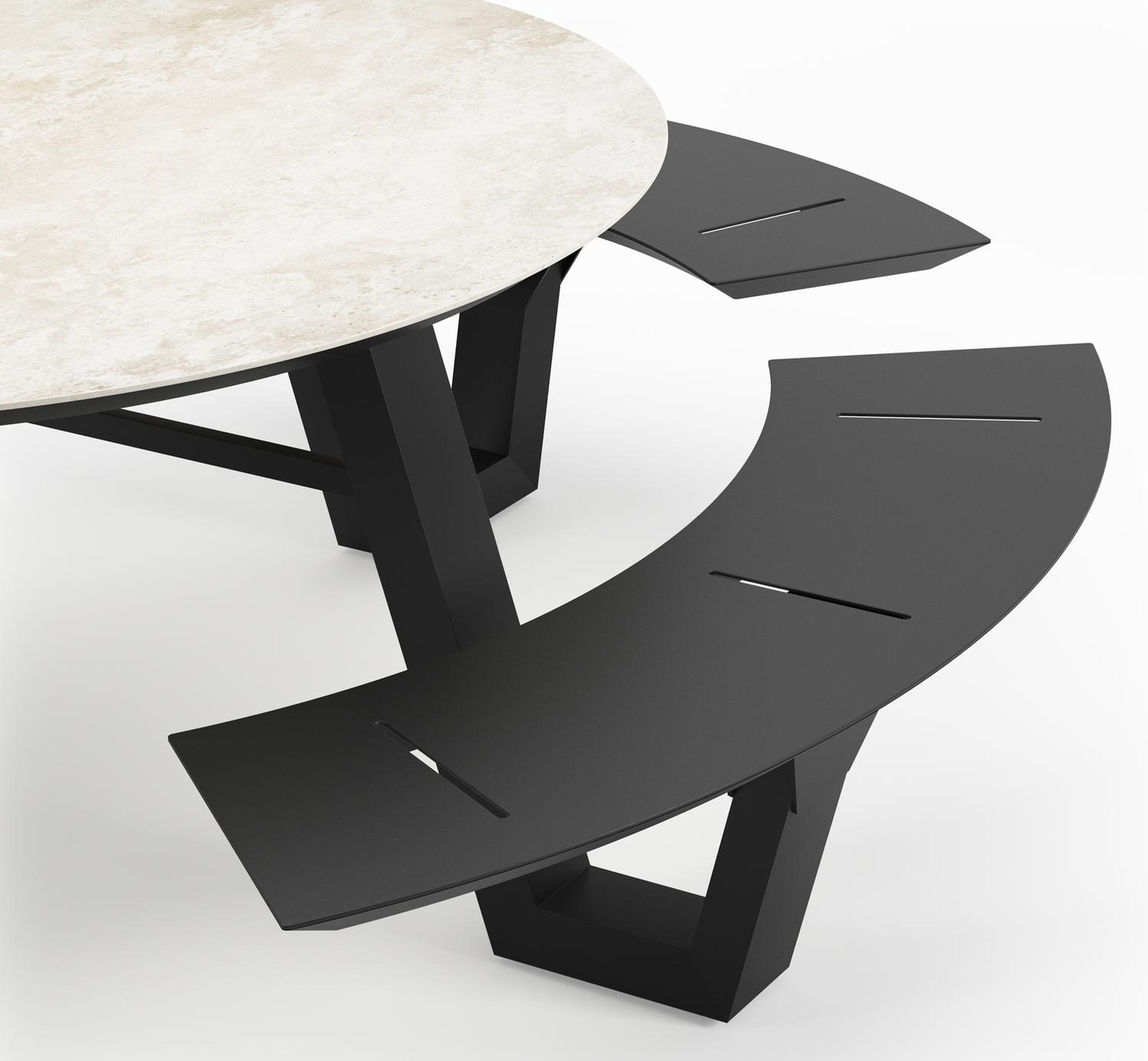 Rondino picknicktafel rond in zwart aluminium en volkeramiek Rapolano dia. 148 cm